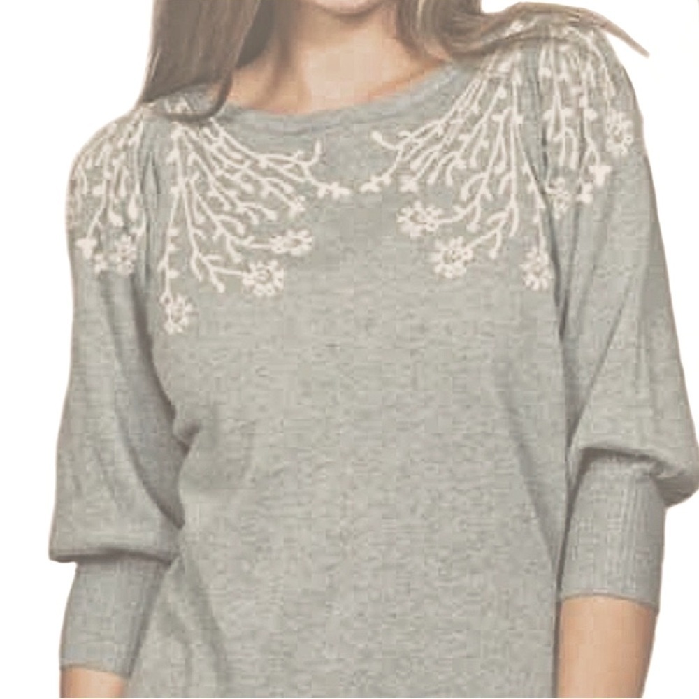 Rain + Rose Angora Blend Sweater Floral Embroidery Puff Shoulders Balloon Sleeve - Picture 13 of 14